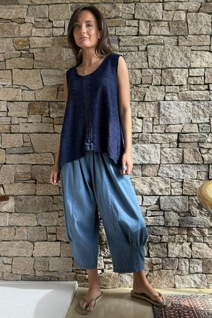  Benji Linen Panel Wave Vest Navy 